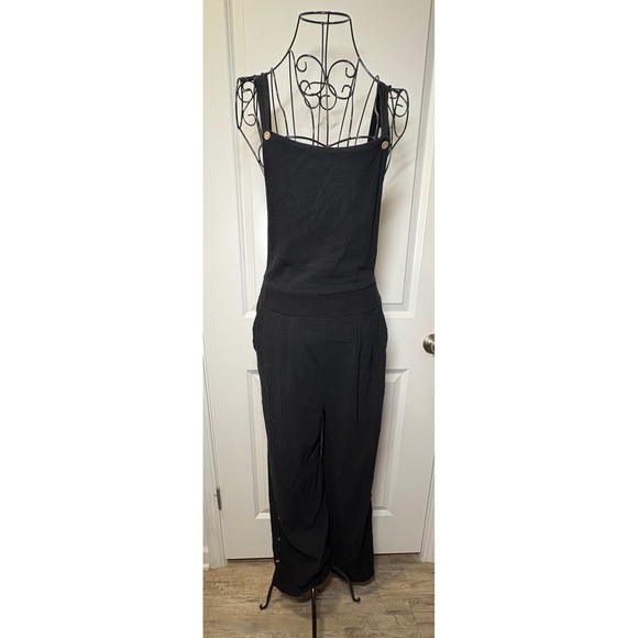 Unbranded Pants - Unbranded Black Bib Jumpsuit Wide Leg Cotton Blend Button Detail Small